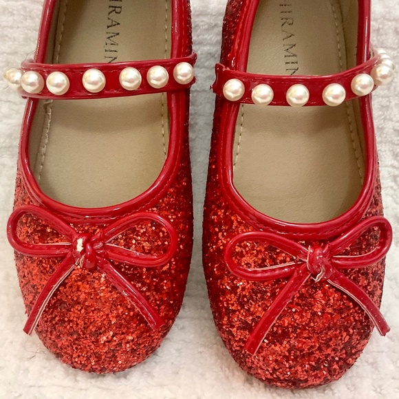 PHIRAMIN Toddler Girl Red Bow Glitter and Pearl Detail Dressy Ballerinas size 11 - Picture 9 of 15